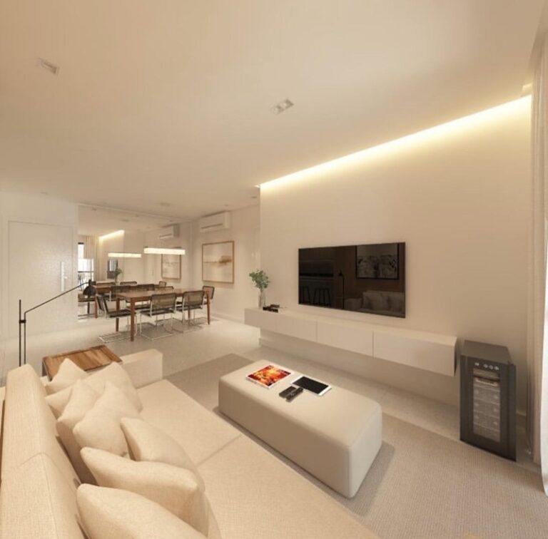 Projeto de interiores de residência em São José SC desenvolvido por arquiteta, com ambientes sofisticados, integrados e planejados para oferecer conforto e funcionalidade.
