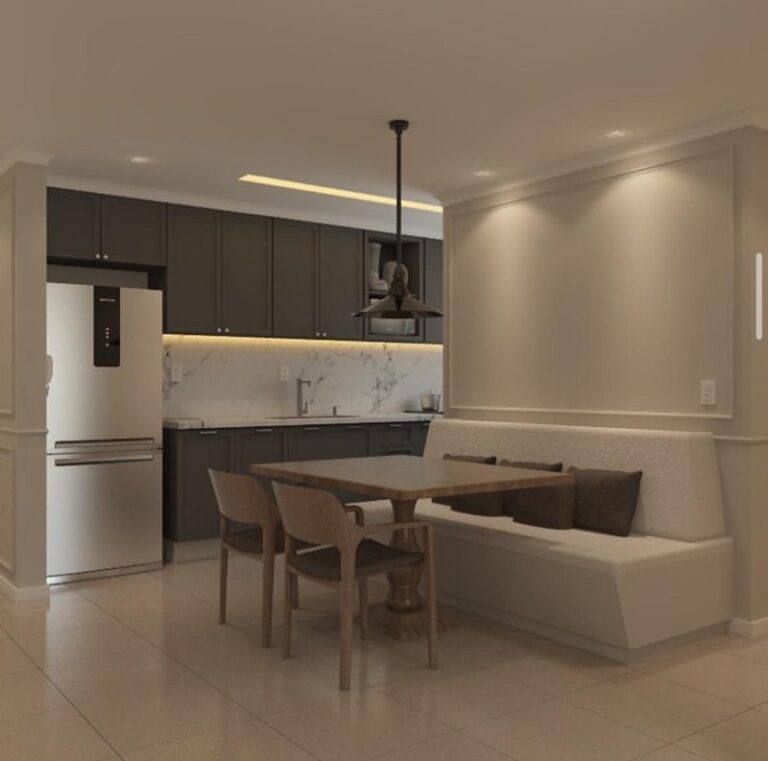 Projeto de interiores de apartamento no bairro Campinas, em São José SC, desenvolvido por arquiteta com ambientes modernos, funcionais e sofisticados.