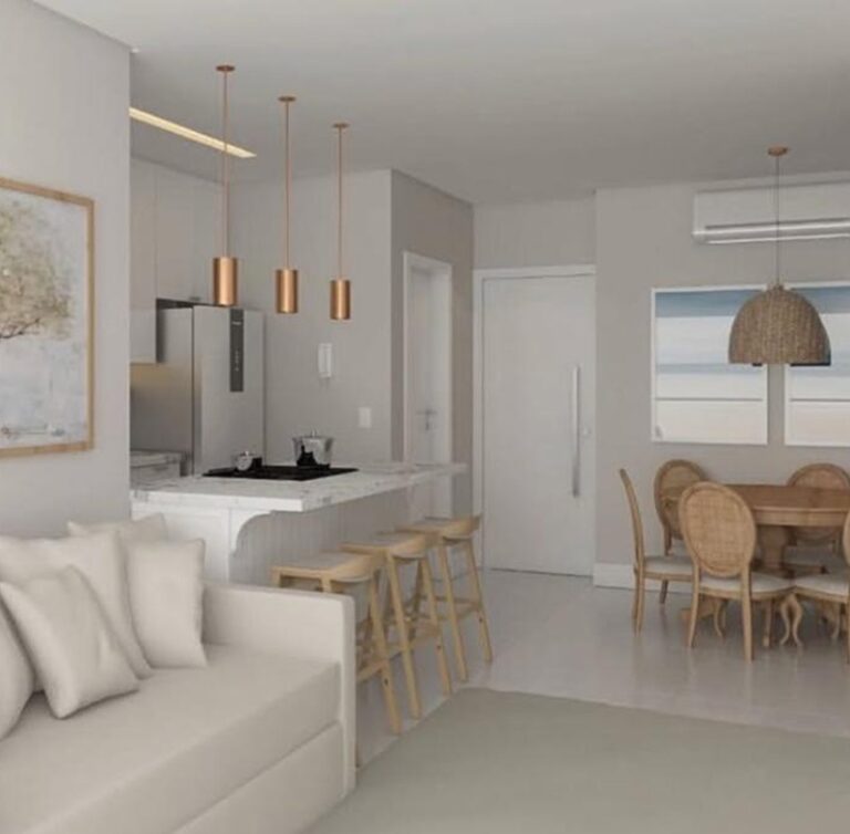 Projeto de interiores de apartamento em Jurerê Internacional, Florianópolis SC, desenvolvido por arquiteta com ambientes sofisticados, funcionais e valorização da iluminação natural.