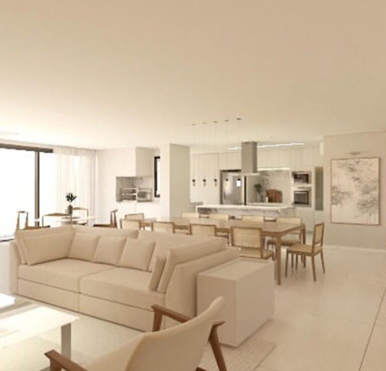 Projeto de interiores de apartamento em Jurerê Internacional, Florianópolis, com ambientes modernos, iluminação natural e design sofisticado.